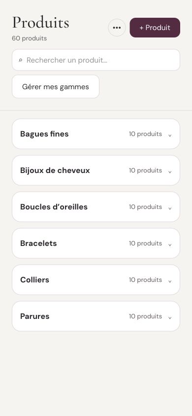 Catalogue de produits classé par gammes