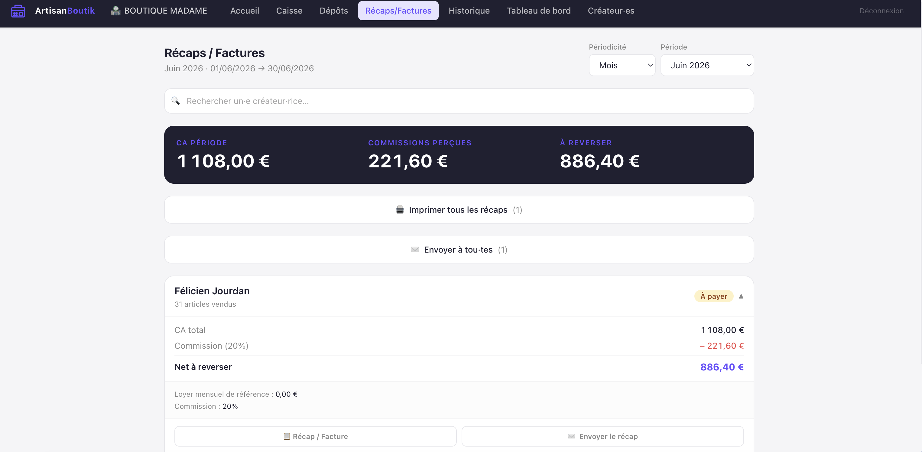 ArtisanBoutik — envoi récaps