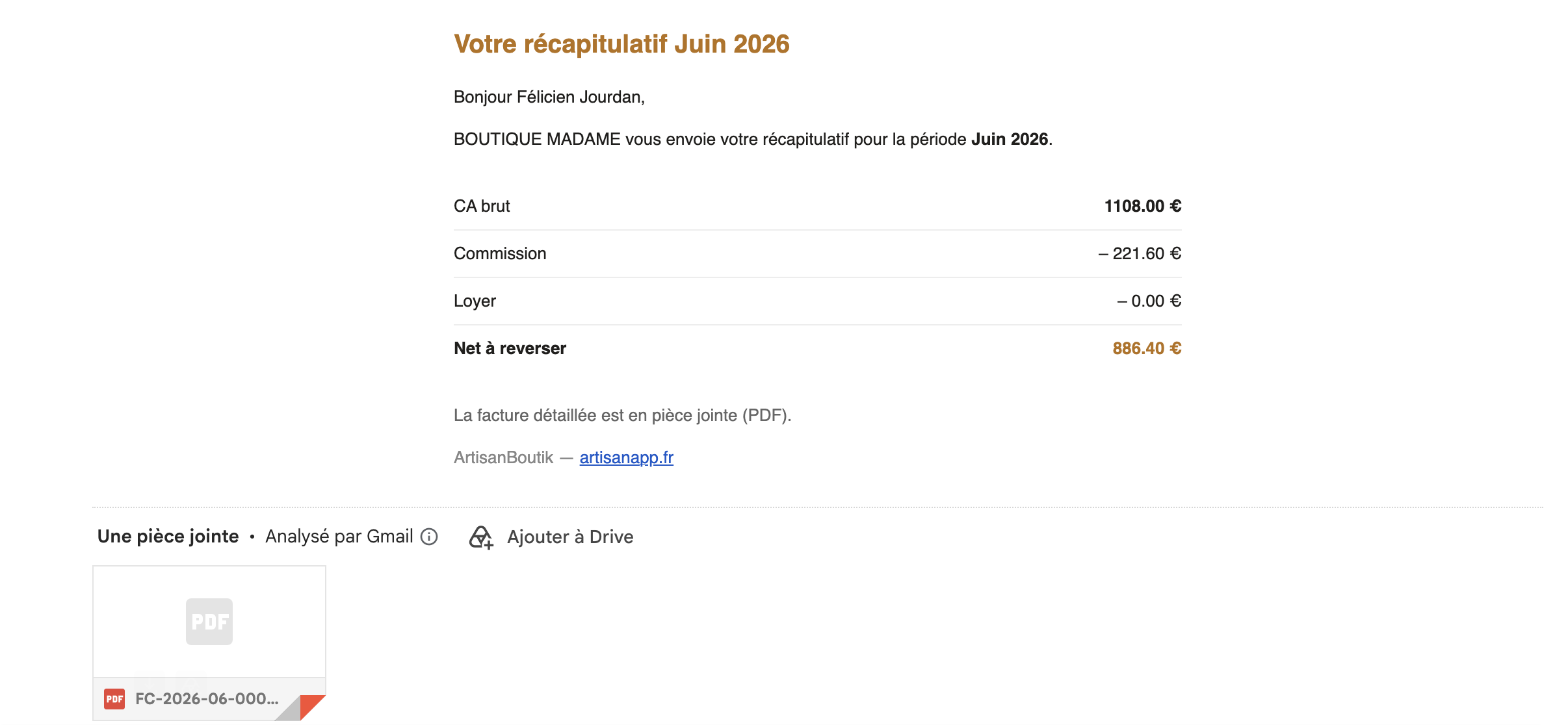 Email PDF reçu par le·la créateur·rice