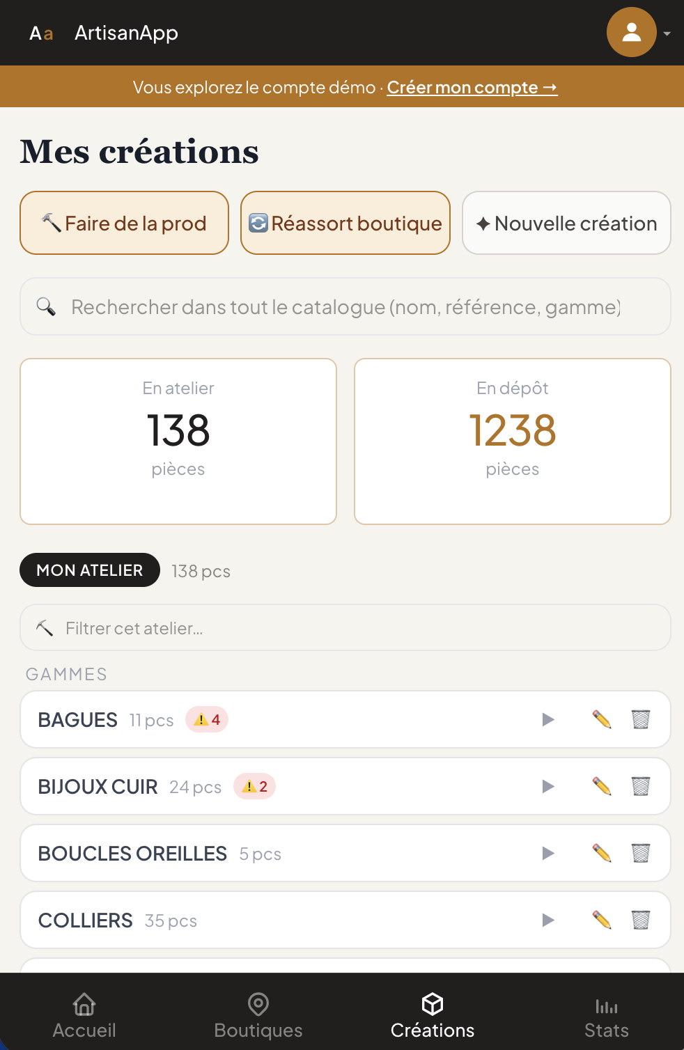 Gestion du stock ArtisanApp